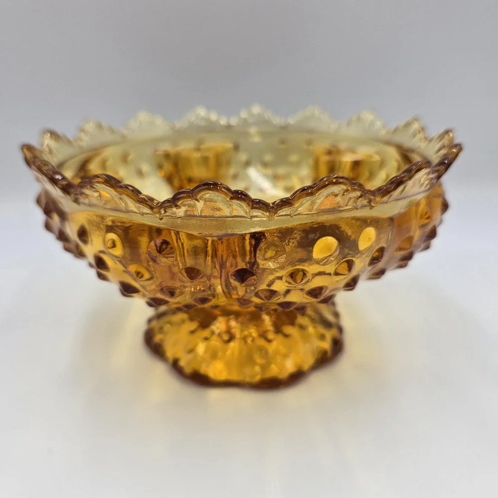 VTG Fenton Amber Hobnail Footed Glass Candle Holder Bowl Pat 3547569 MCM